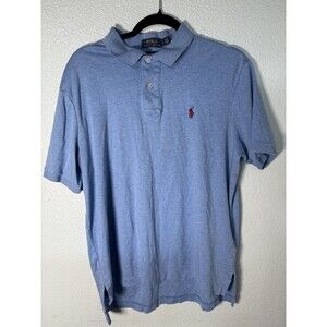 Ralph Lauren Polo Shirt Men Large Blue Pima Cotton Soft Touch Classic Flesh Pony
